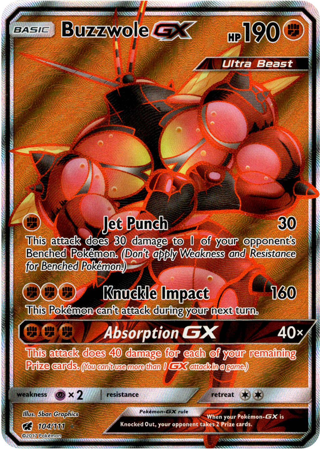 Buzzwole GX Full Art - 104/111 - Crimson Invasion - Holo – Card