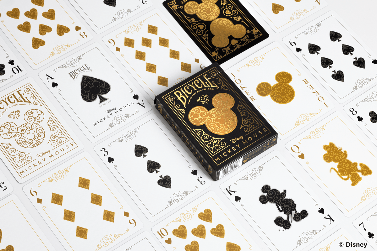 Disney Mickey Mouse inspired Black and Gold Bicycle Playing Cards - Card Cavern