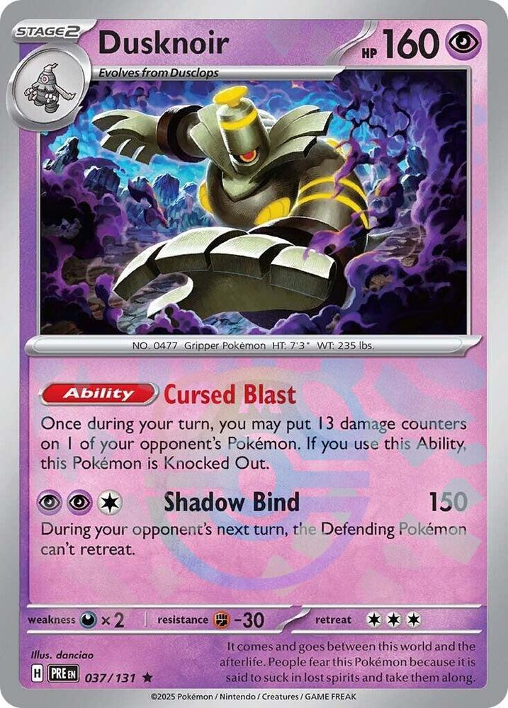 Dusknoir (Master Ball Pattern) - 037/131 - Prismatic Evolutions - Holo Card Cavern Trading Cards, LLC Dusknoir (Master Ball Pattern) - 037/131 - Prismatic Evolutions - Holo Card Cavern Trading Cards, LLC