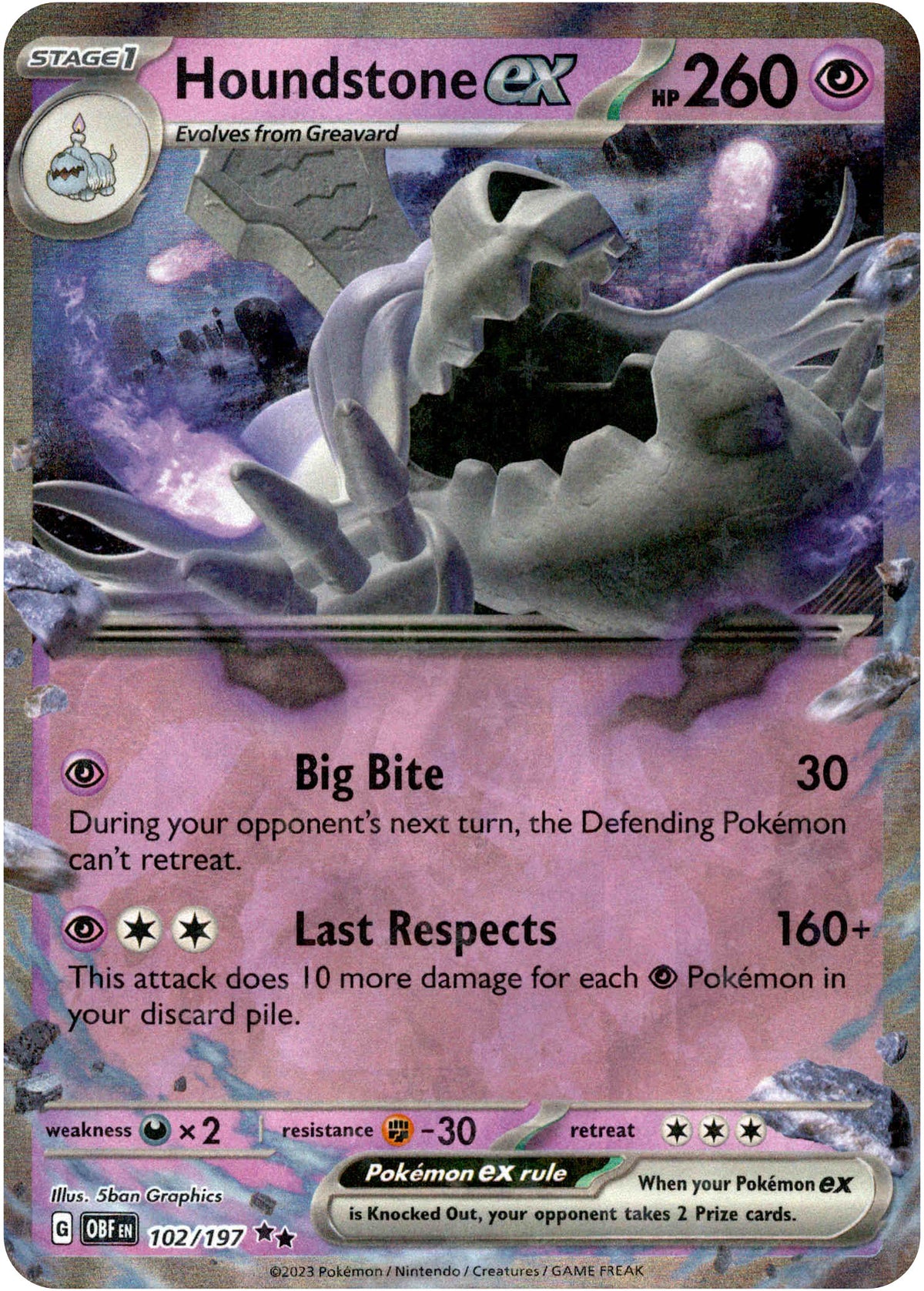 Houndstone ex - 102/197 - Obsidian Flames - Holo - Card Cavern
