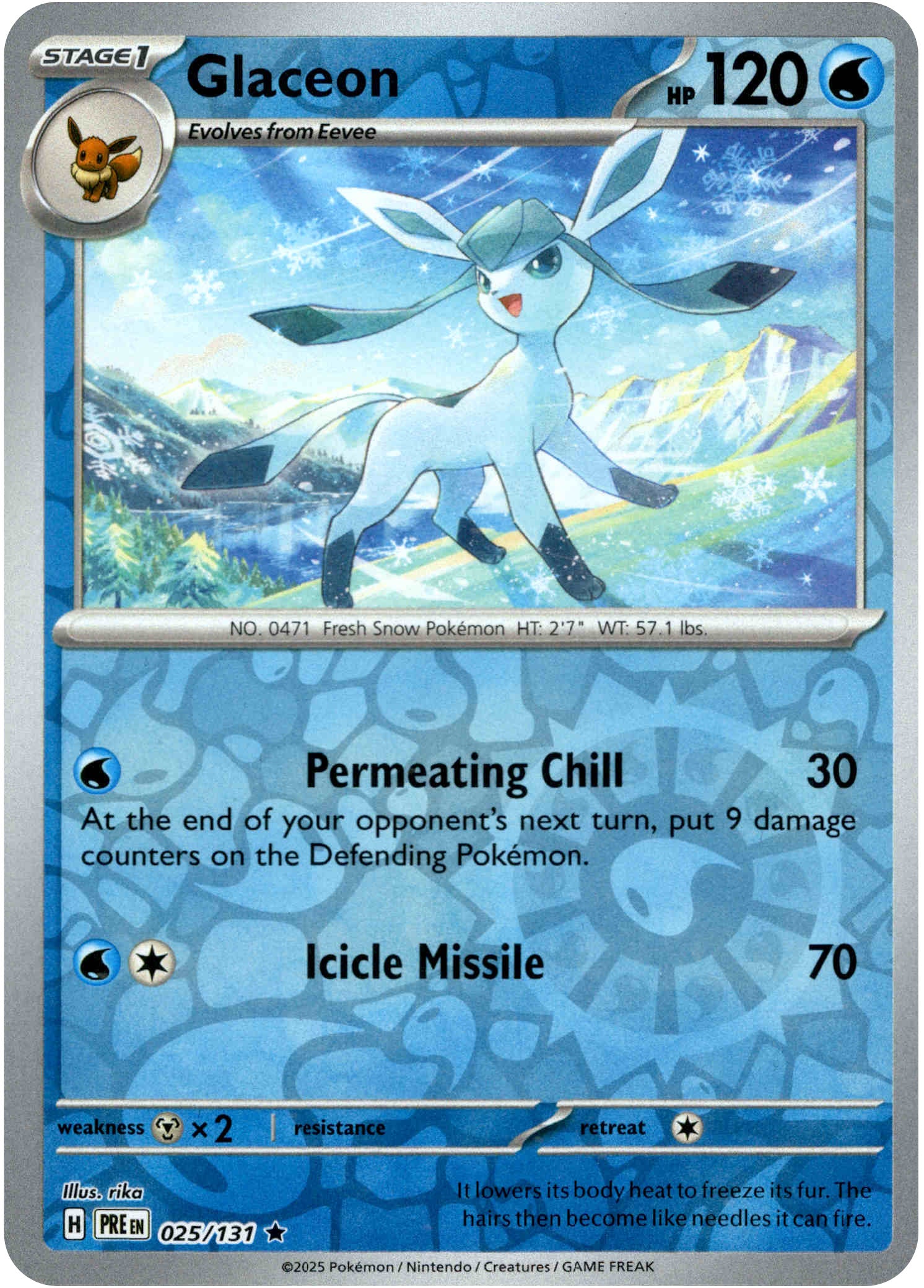 Glaceon - 025/131 - Prismatic Evolutions - Reverse Holo - Card Cavern