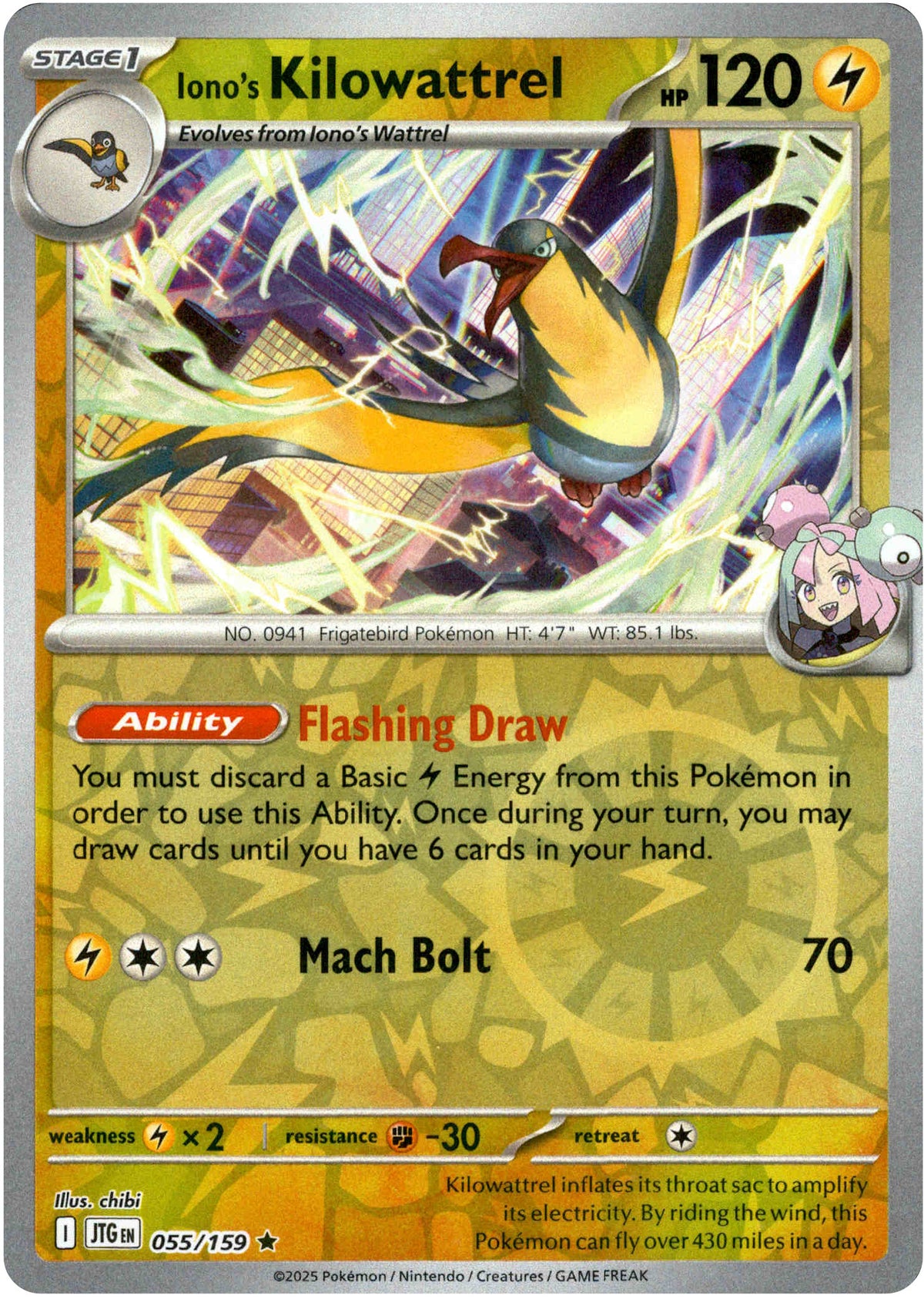 Iono's Kilowattrel - 055/159 - Journey Together - Reverse Holo - Card Cavern
