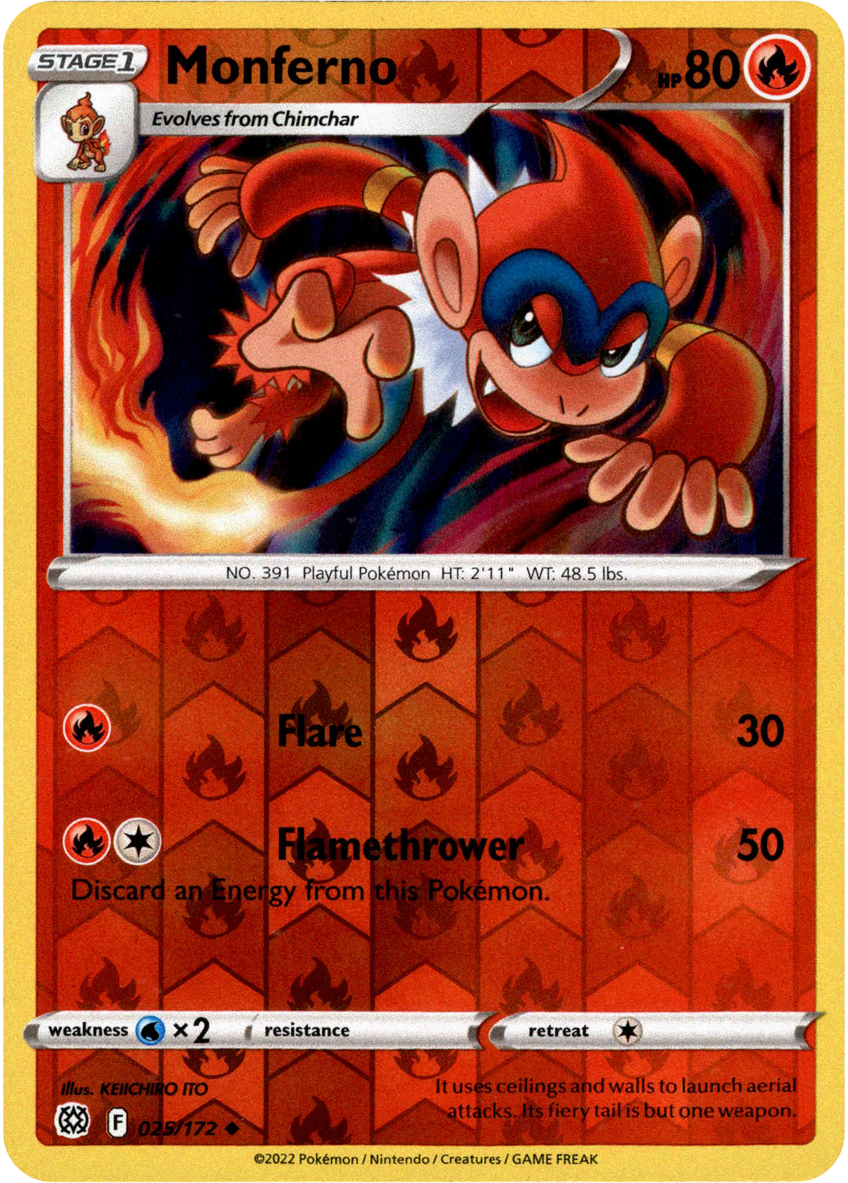 Monferno - 025/172 - Brilliant Stars - Reverse Holo - Card Cavern