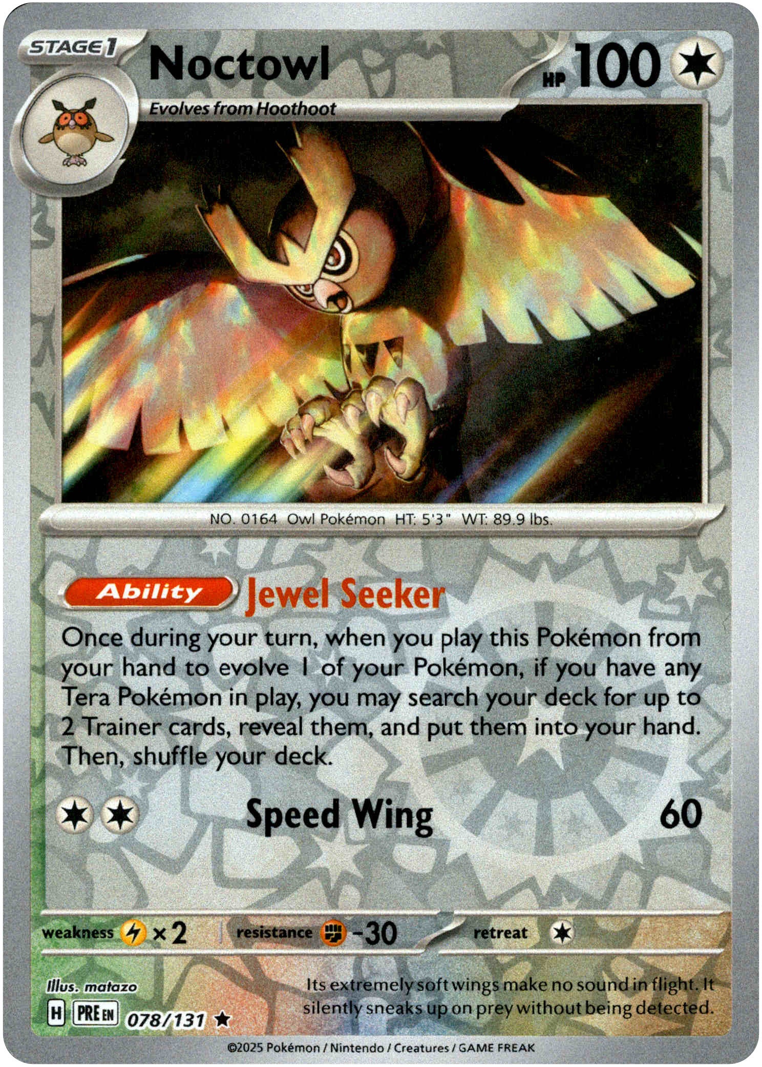 Noctowl - 078/131 - Prismatic Evolutions - Reverse Holo - Card Cavern