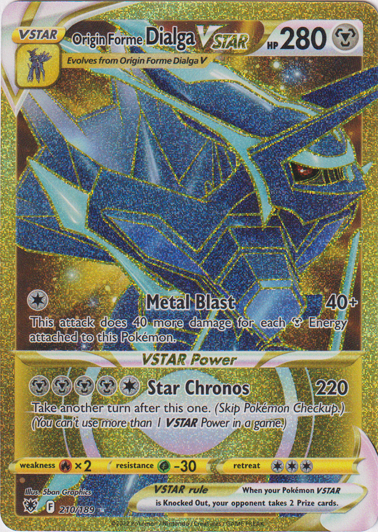Origin Forme Dialga VSTAR Secret Rare - 210/189 - Astral Radiance - Ho Card Cavern Trading Cards, LLC Origin Forme Dialga VSTAR Secret Rare - 210/189 - Astral Radiance - Ho Card Cavern Trading Cards, LLC