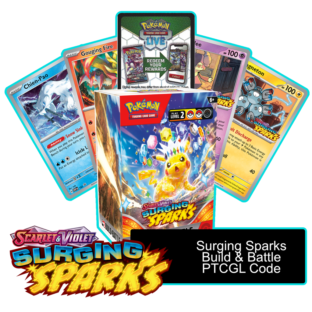 Surging Sparks Build & Battle Box - 1 of 4 Promos - PTCGL Code Card Cavern Trading Cards, LLC Surging Sparks Build & Battle Box - 1 of 4 Promos - PTCGL Code Card Cavern Trading Cards, LLC