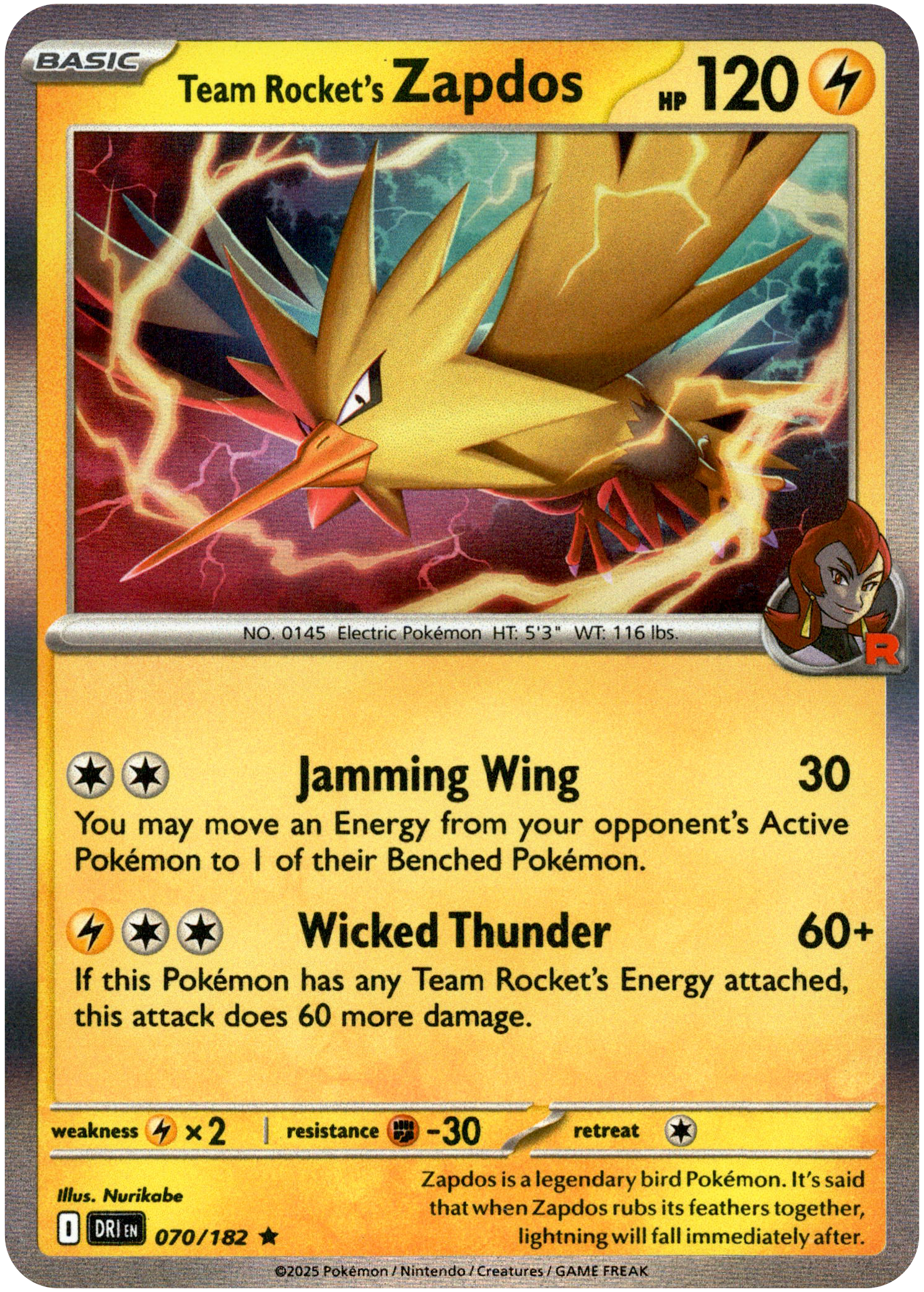 Team Rocket's Zapdos - 070/182 - Destined Rivals - Holo - Card Cavern