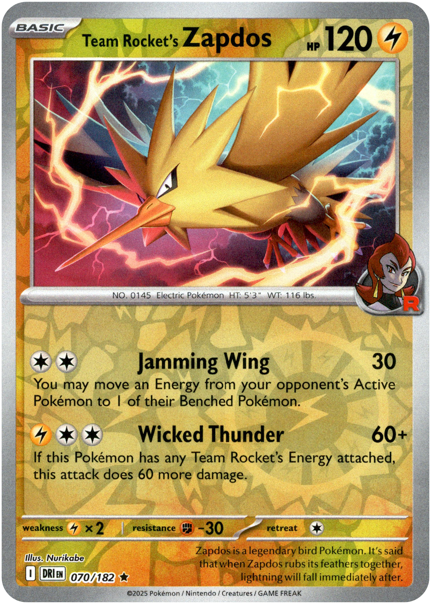 Team Rocket's Zapdos - 070/182 - Destined Rivals - Reverse Holo - Card Cavern