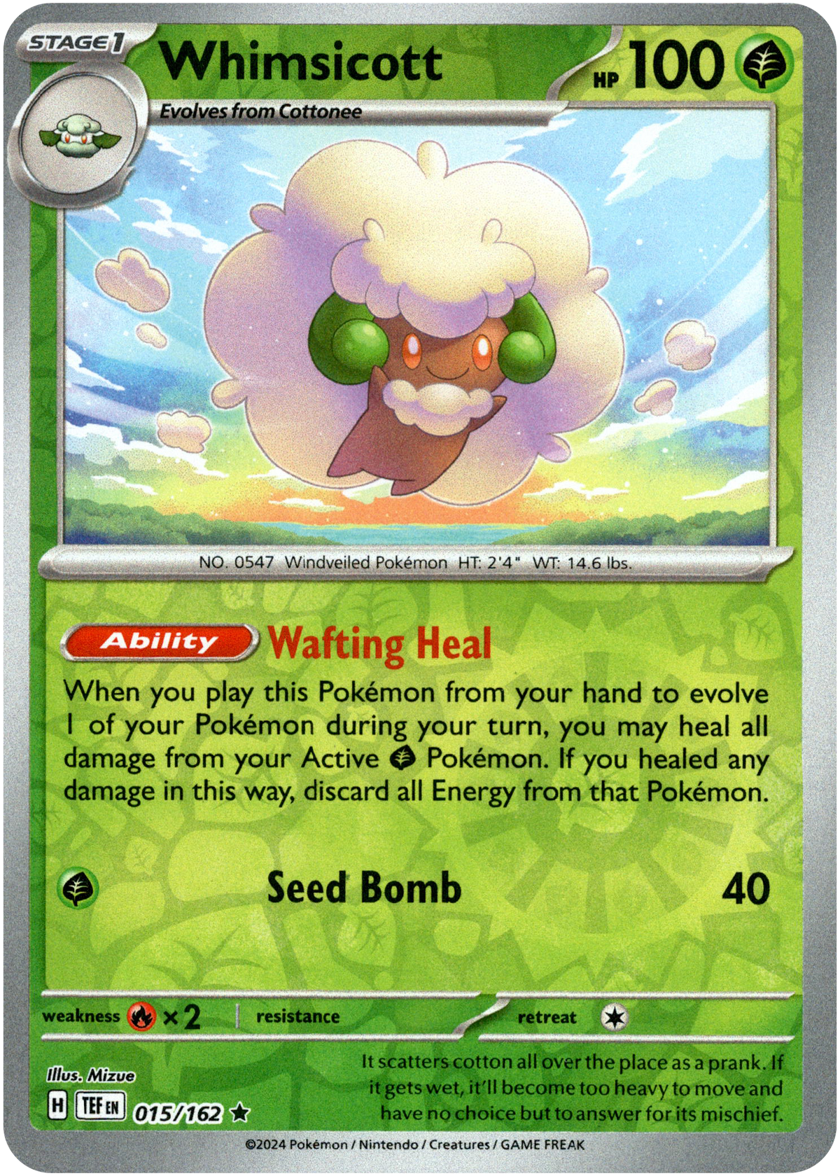 Whimsicott - 015/162 - Temporal Forces - Reverse Holo - Card Cavern