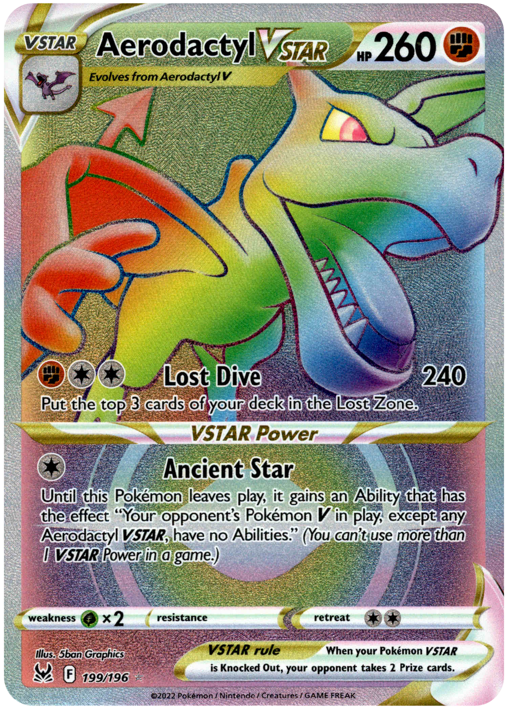 Aerodactyl V 179/196 Full Art NM/M Lost Origin Pokemon + Card Saver
