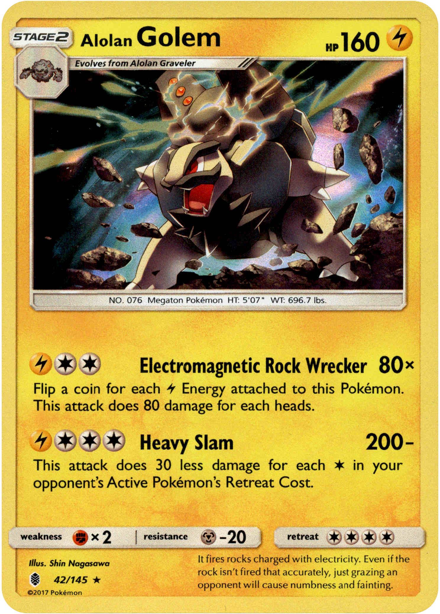 Alolan Golem - 42/145 - Guardians Rising - Holo - Card Cavern