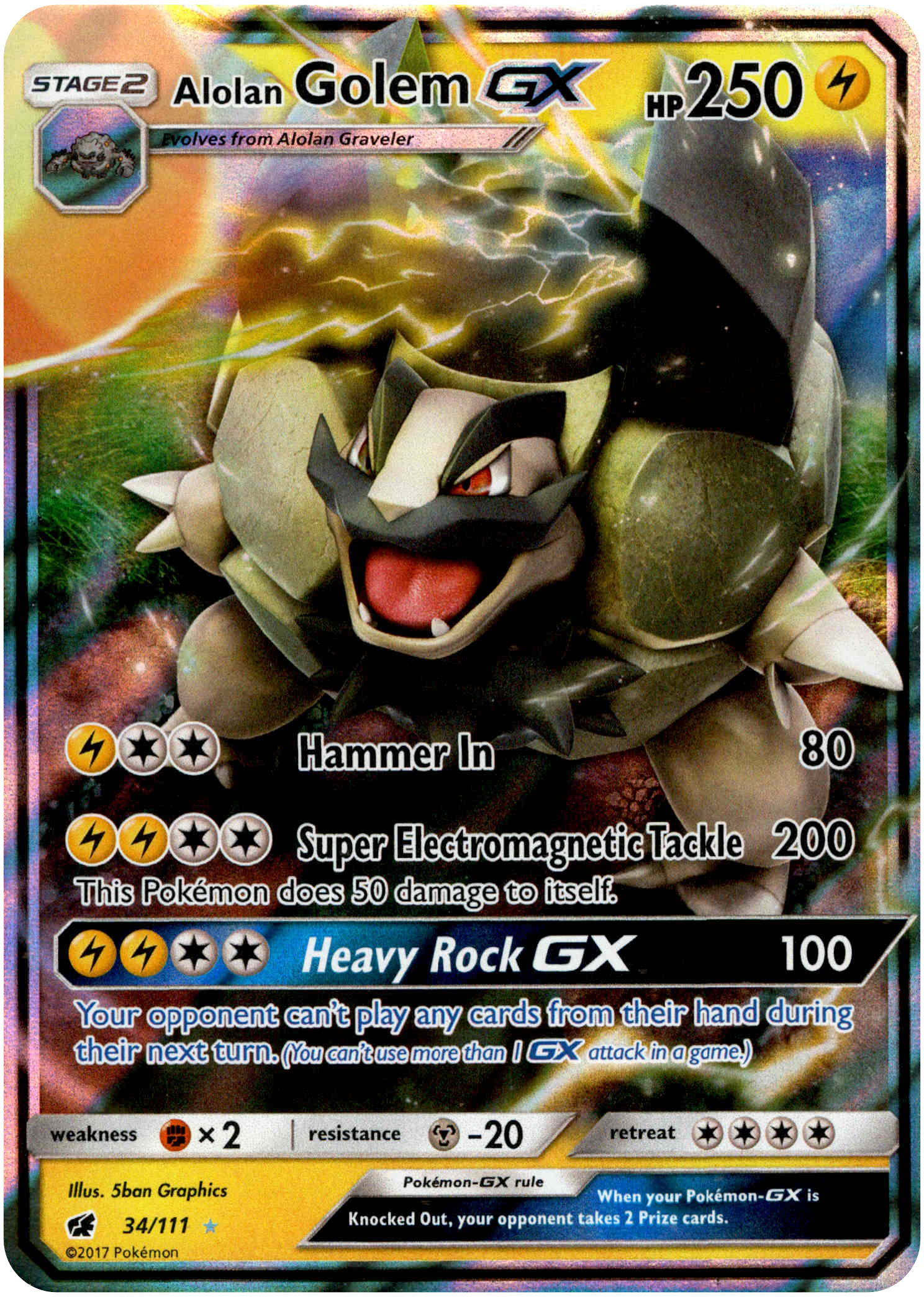 Alolan Golem GX - 34/111 - Crimson Invasion - Holo - Card Cavern
