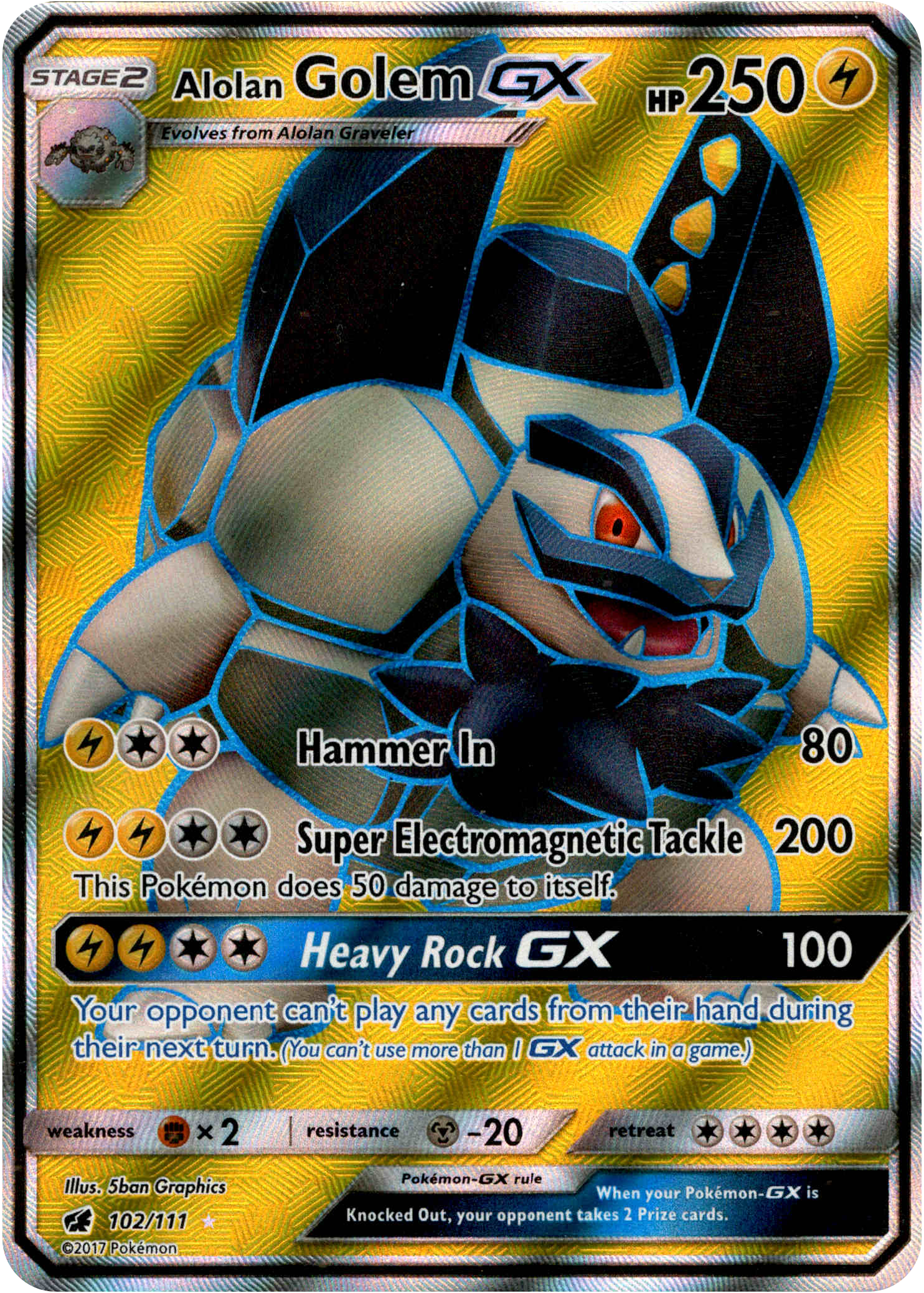 Alolan Golem GX Full Art - 102/111 - Crimson Invasion - Holo - Card Cavern