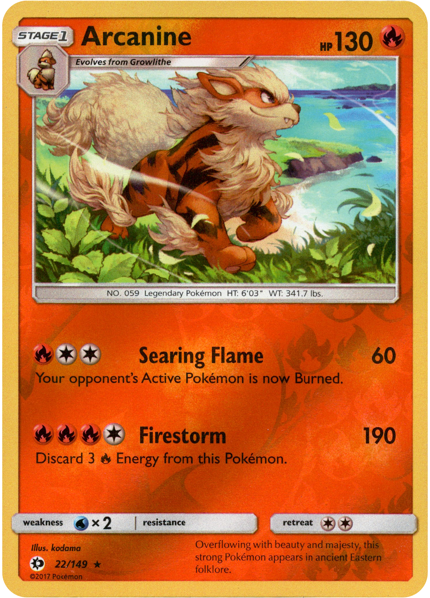 Arcanine - 22/149 - Sun & Moon - Reverse Holo - Card Cavern