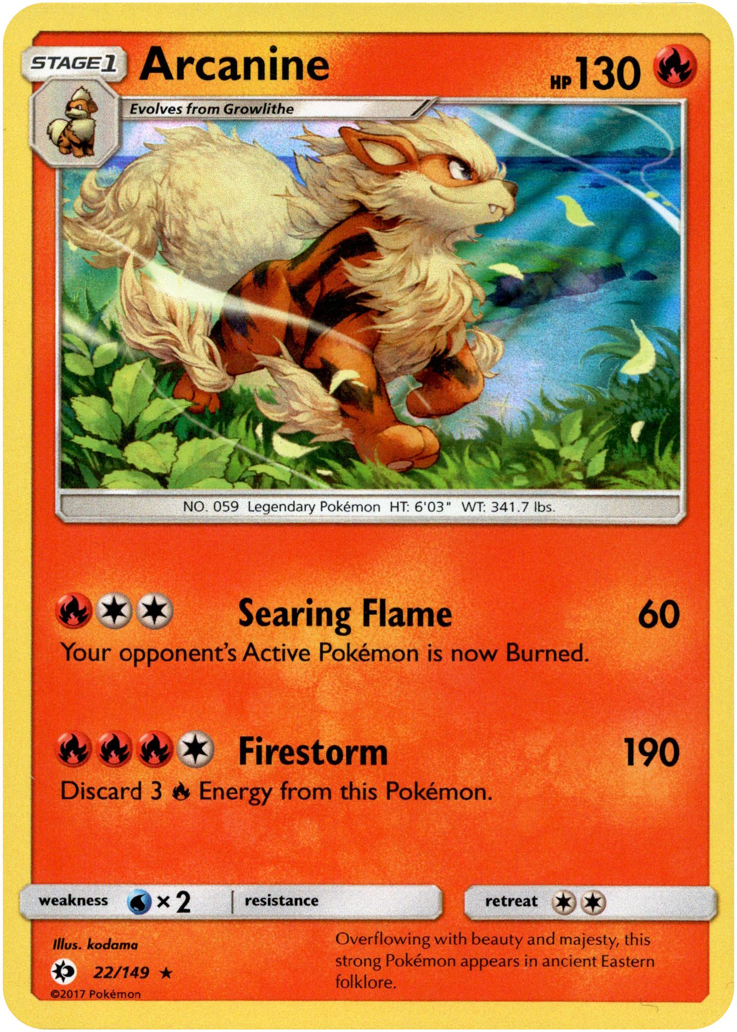 Arcanine - 22/149 - Sun & Moon - Holo - Card Cavern
