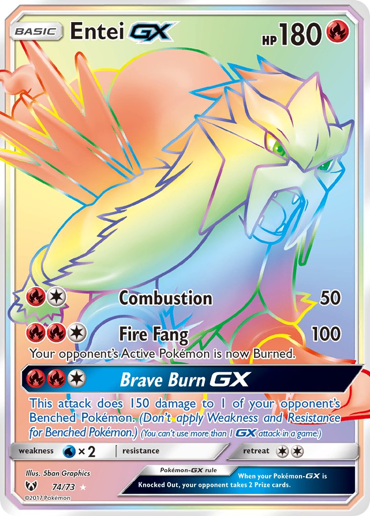 entei rare card Entei GX Hyper Rare - 74/73 - Shining Legends