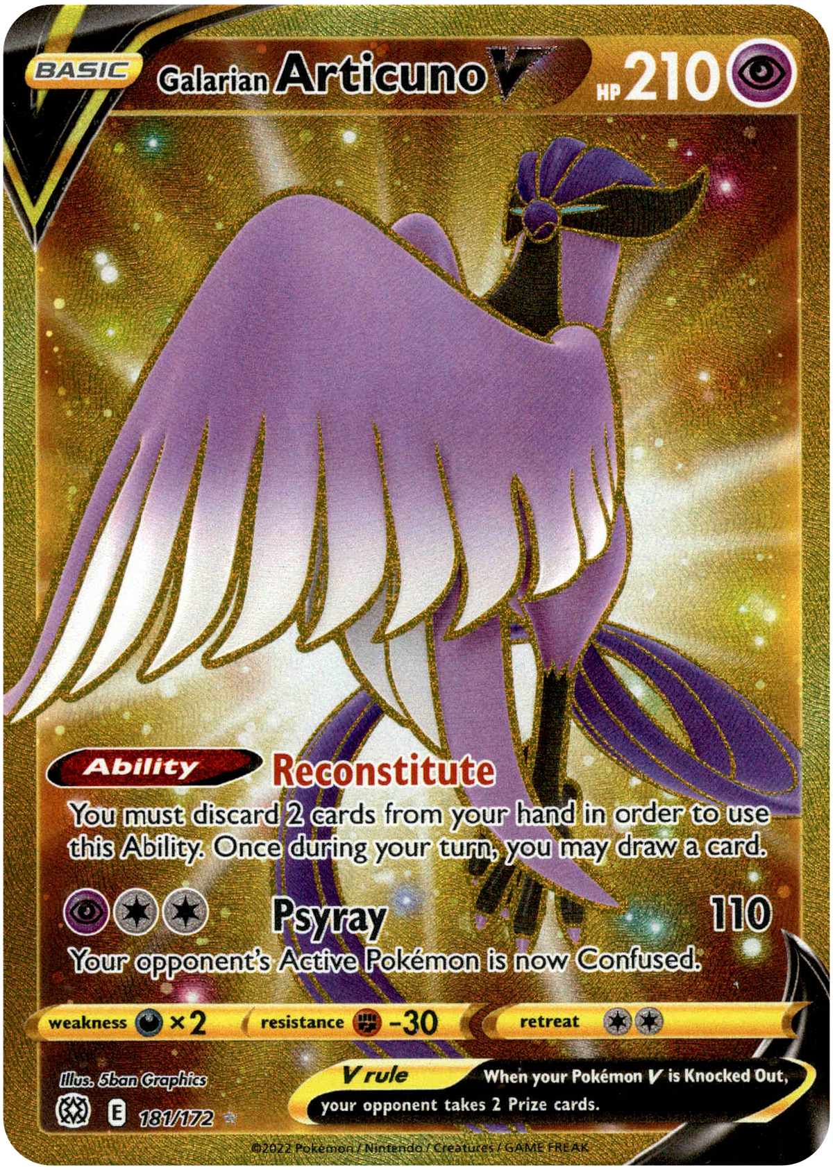 Galarian Articuno V Secret Rare - 181/172 - Brilliant Stars - Holo - Card Cavern