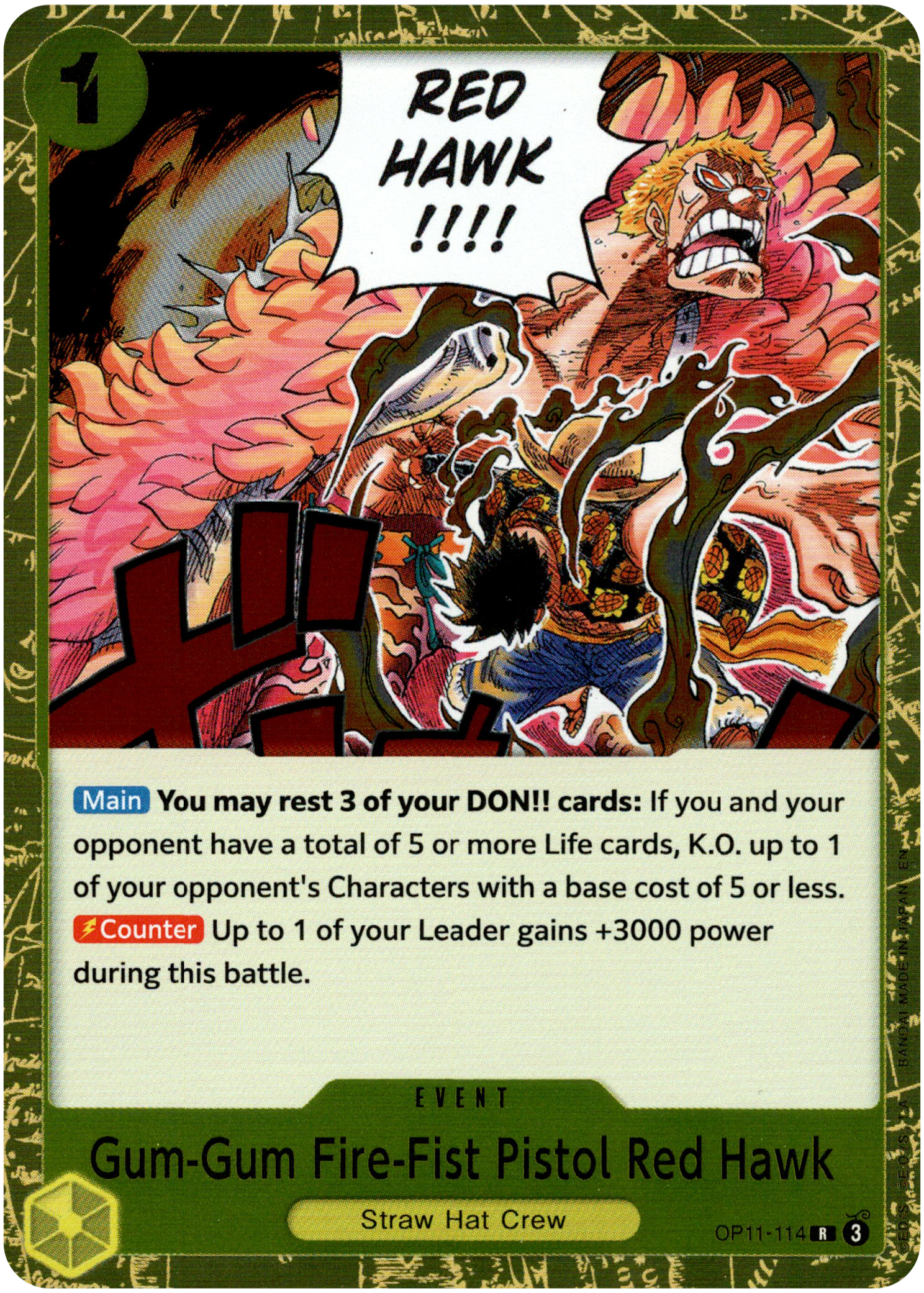 Gum-Gum Fire-Fist Pistol Red Hawk - OP11-114 R - A Fist of Divine Speed - Foil - Card Cavern