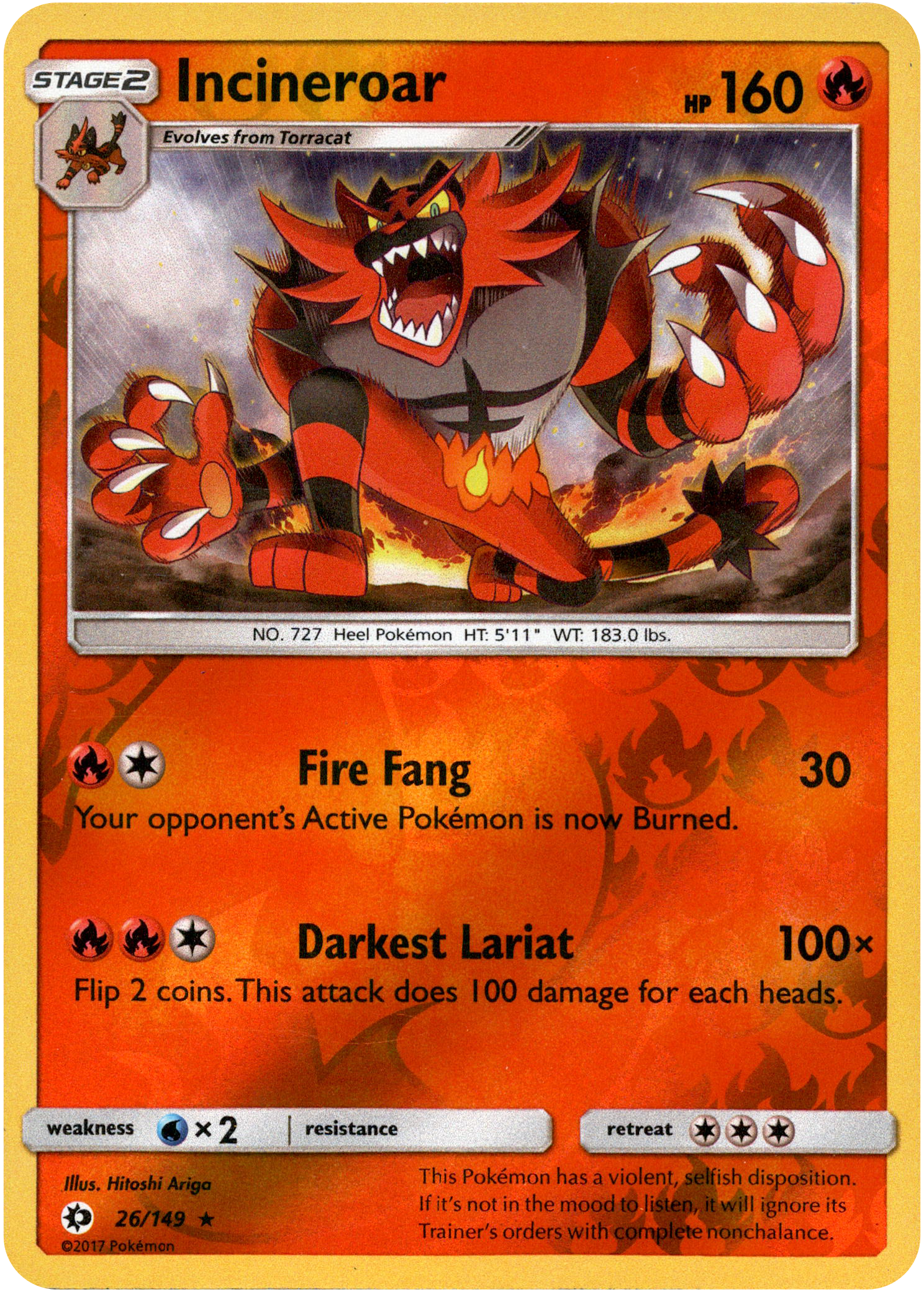 Incineroar - 26/149 - Sun & Moon - Reverse Holo - Card Cavern
