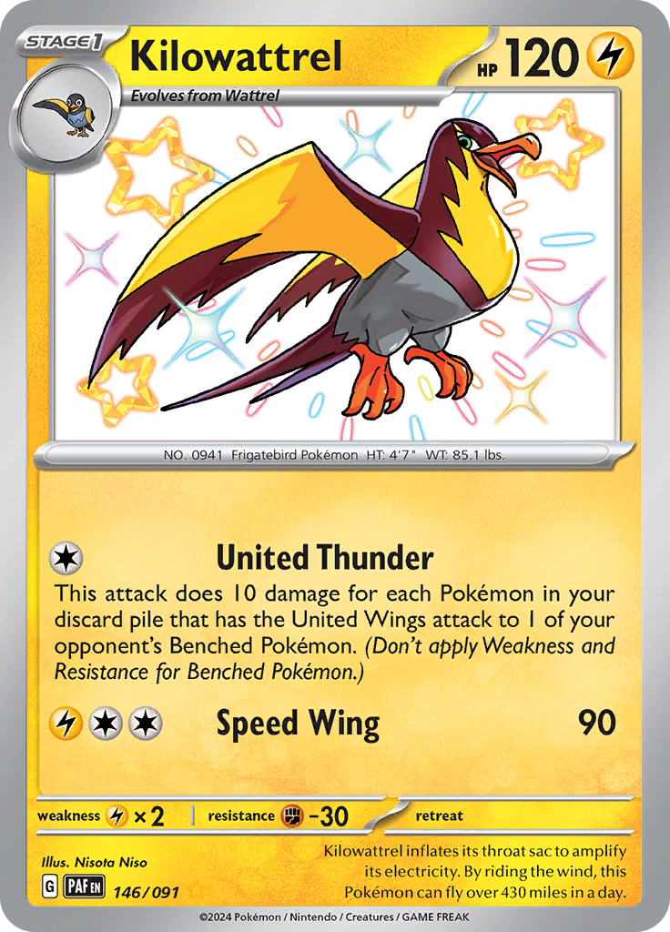 Kilowattrel - 146/091 - Paldean Fates - Holo - Card Cavern