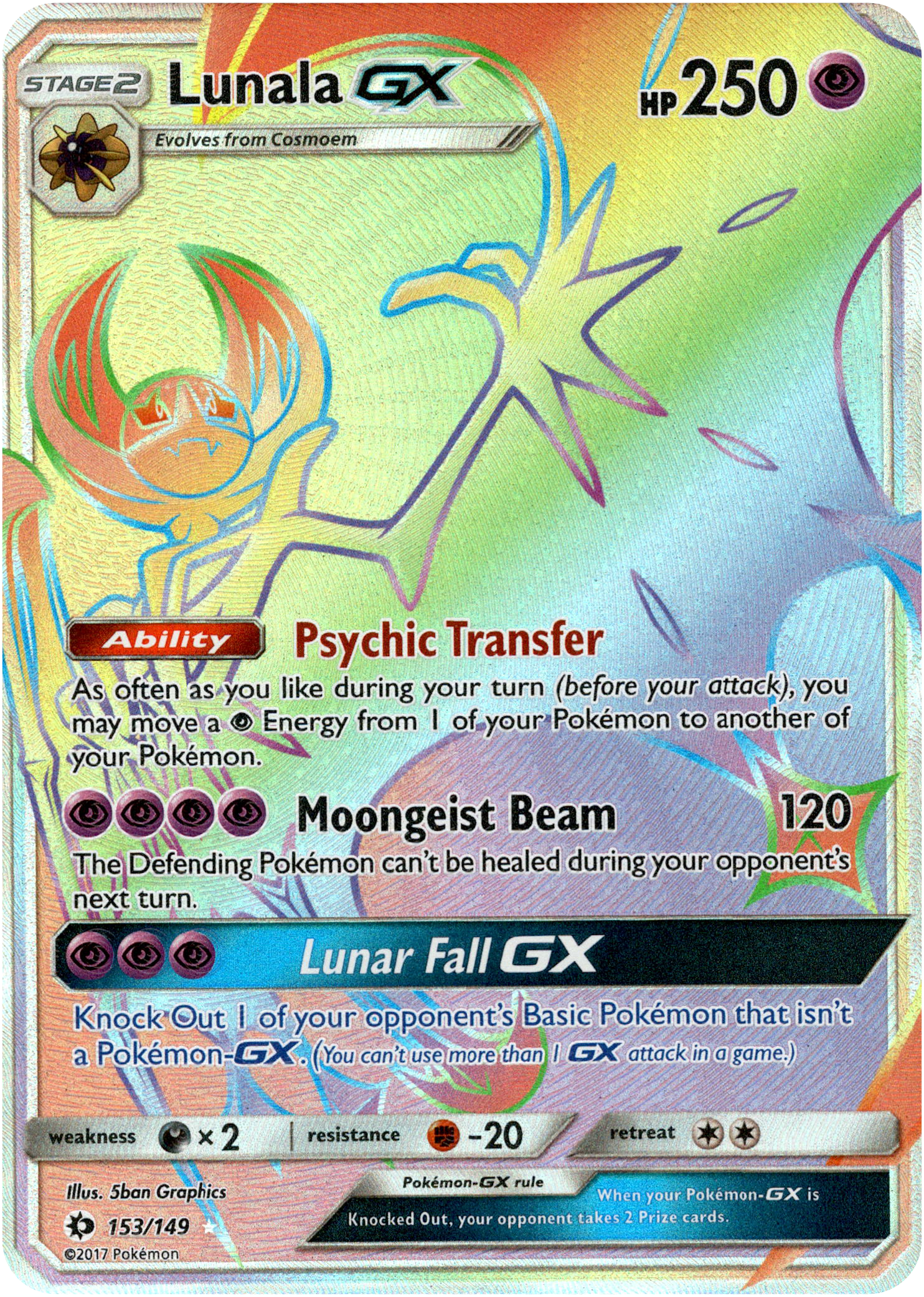 Lunala GX Hyper Rare - 153/149 - Sun & Moon - Holo - Card Cavern
