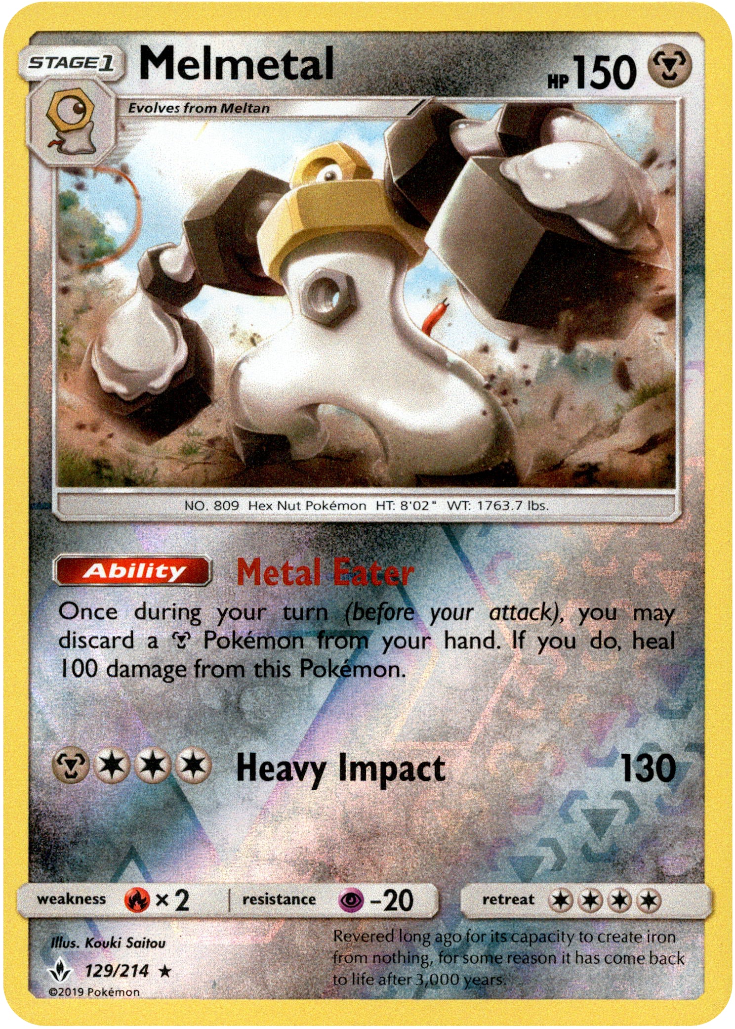Melmetal - 129/214 - Unbroken Bonds - Reverse Holo - Card Cavern