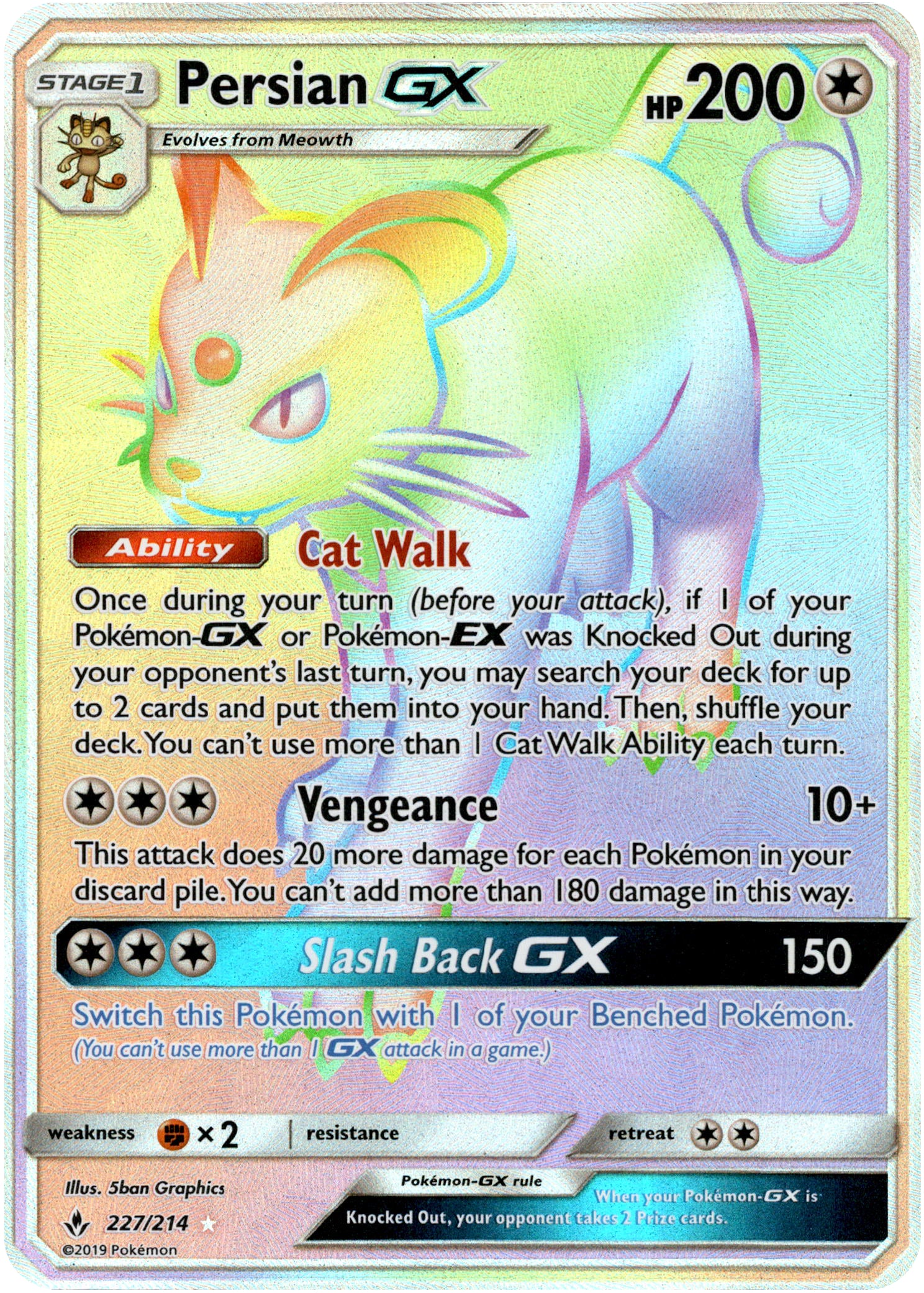 Persian GX Hyper Rare - 227/214 - Unbroken Bonds - Holo - Card Cavern