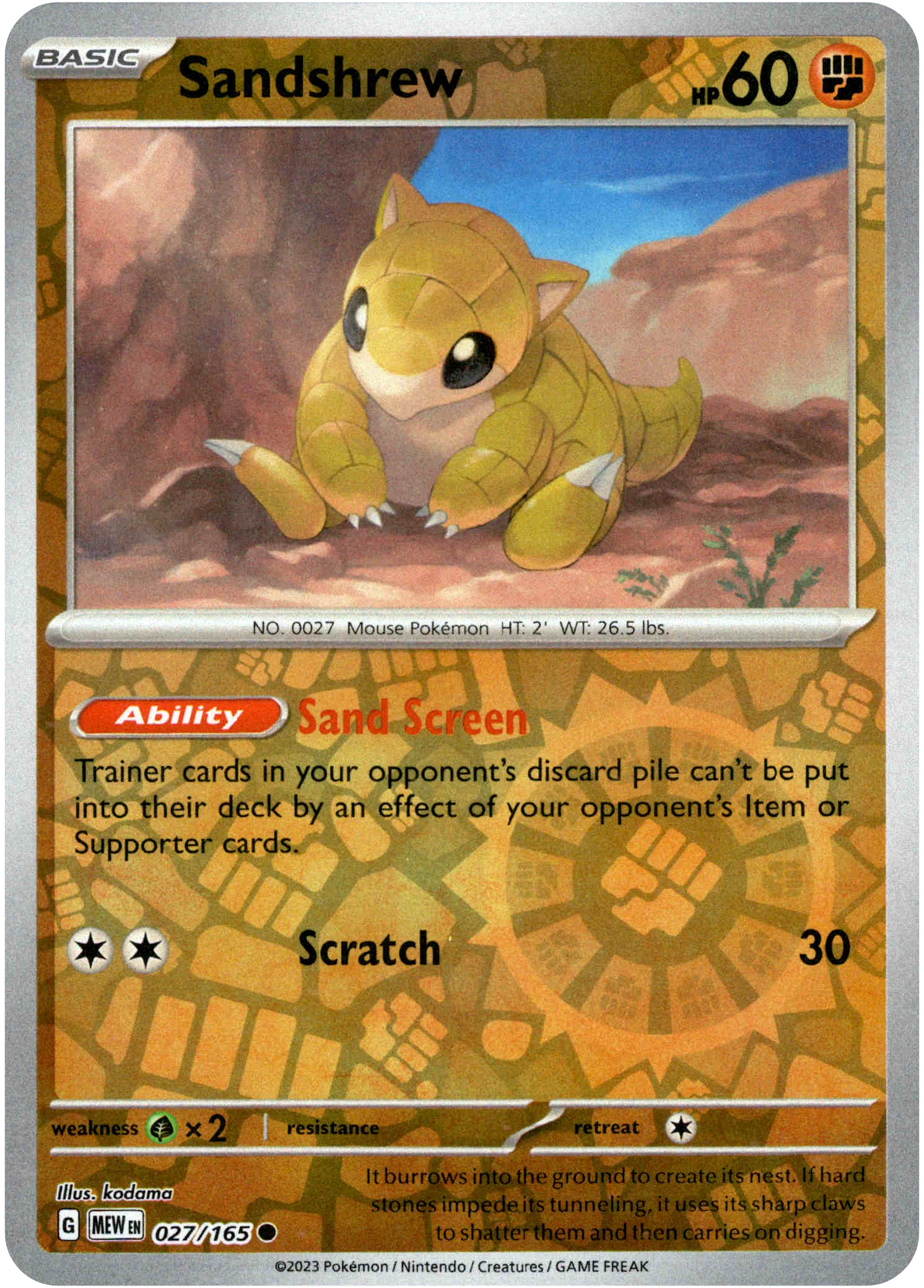 Sandshrew - 027/165 - Scarlet & Violet 151 - Reverse Holo - Card Cavern