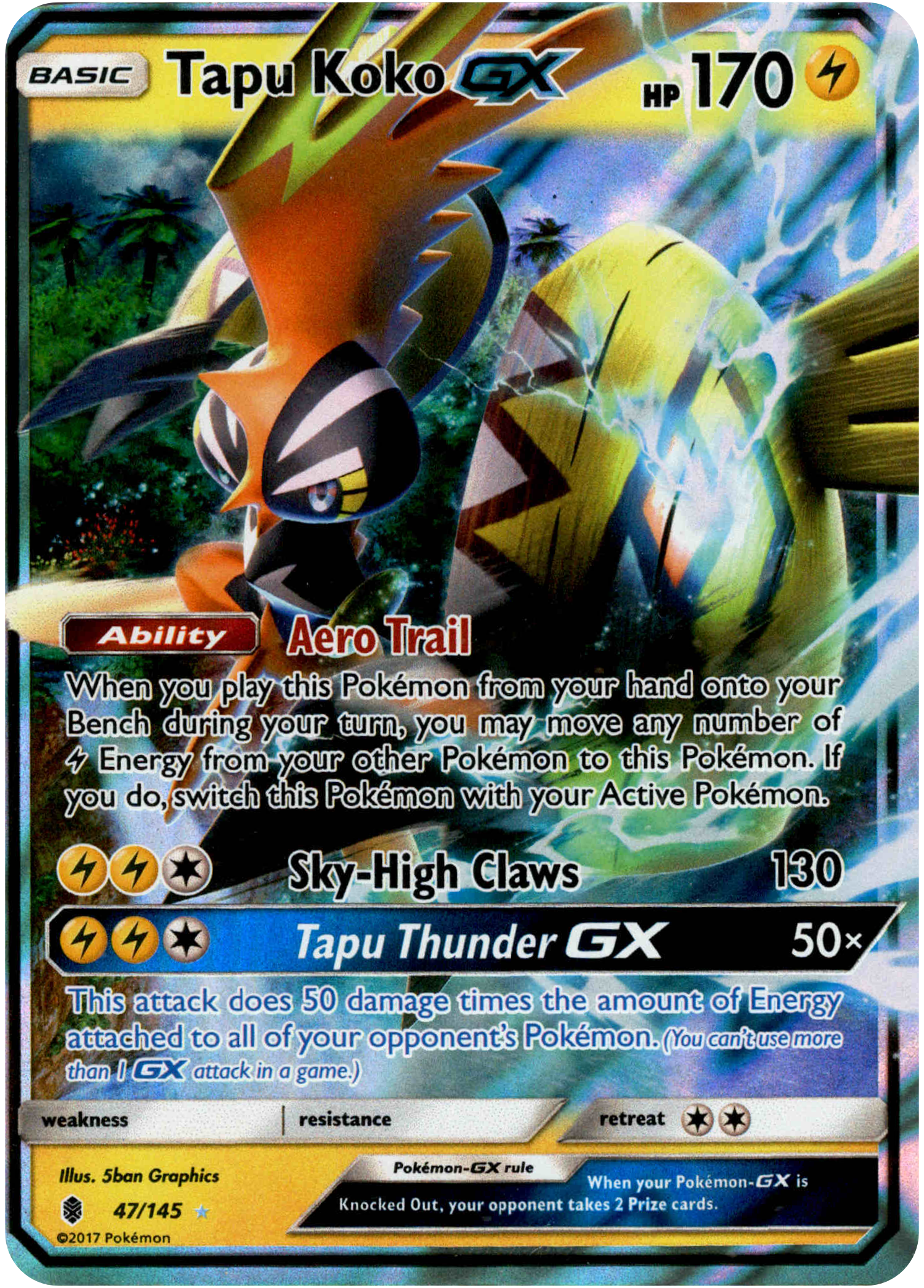 Tapu Koko GX - 47/145 - Guardians Rising - Holo - Card Cavern