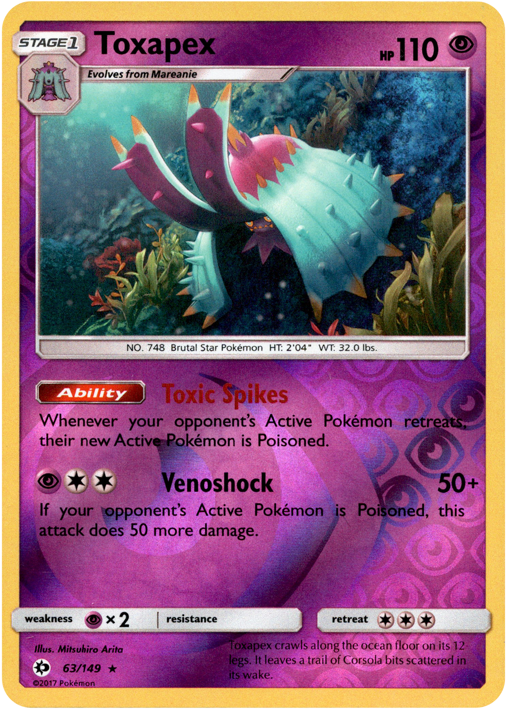 Toxapex - 63/149 - Sun & Moon - Reverse Holo – Card Cavern Trading