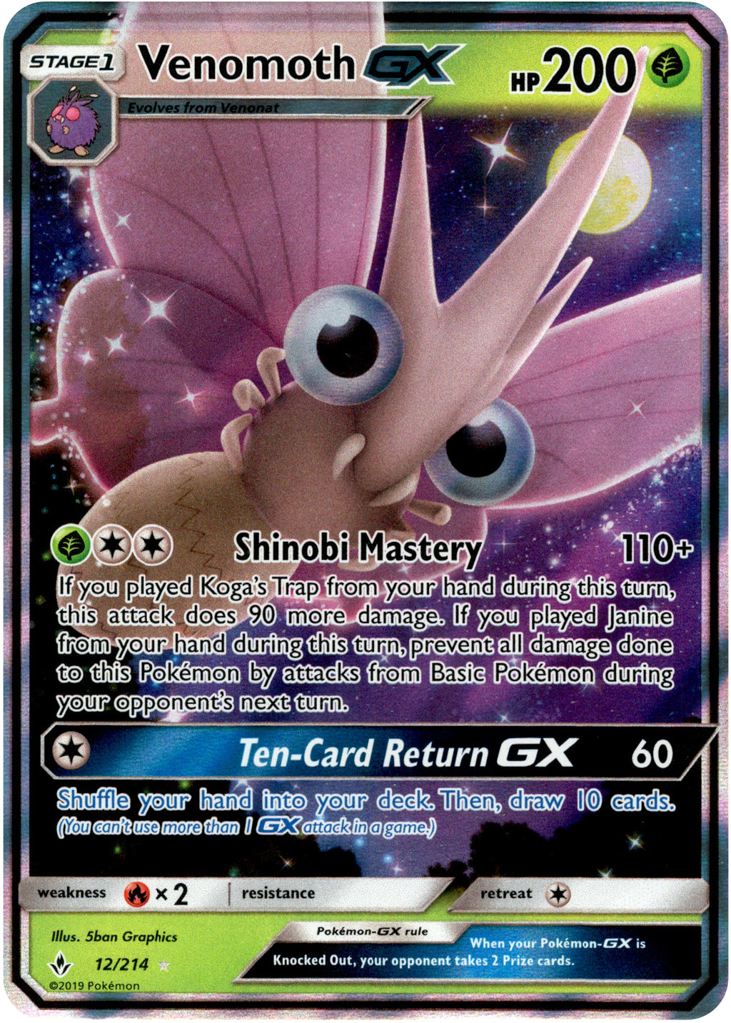 Venomoth GX - 12/214 - Unbroken Bonds - Holo – Card Cavern Trading