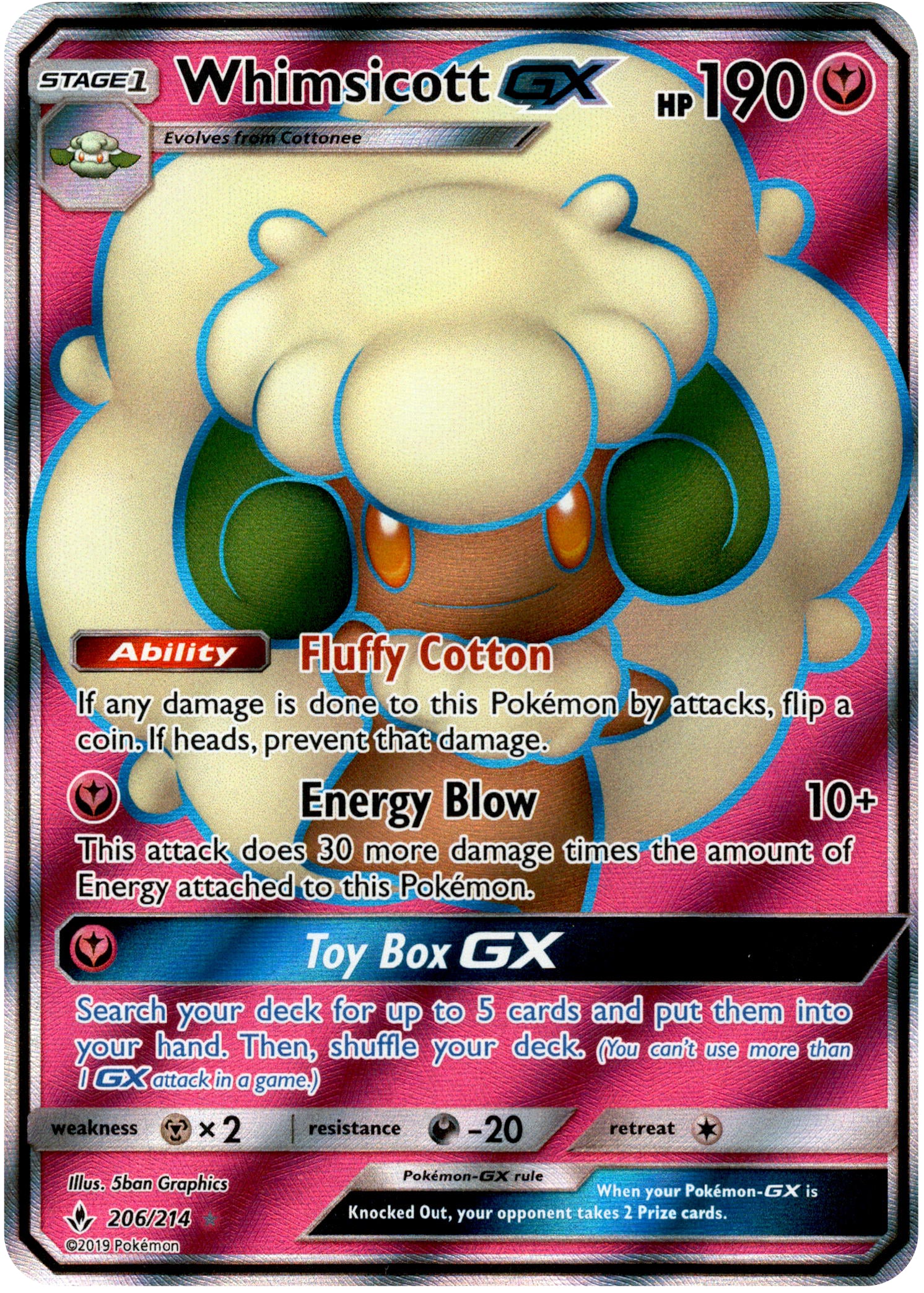 Whimsicott GX Full Art - 206/214 - Unbroken Bonds - Holo - Card Cavern