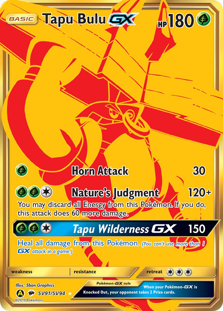 Tapu Bulu GX Gold Secret Rare - SV91/SV94 - Hidden Fates - Holo Card Cavern Trading Cards, LLC Tapu Bulu GX Gold Secret Rare - SV91/SV94 - Hidden Fates - Holo Card Cavern Trading Cards, LLC