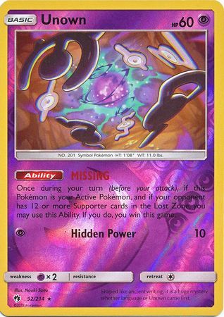 shiny unown pokemon card Unown - 92/214 - Lost Thunder
