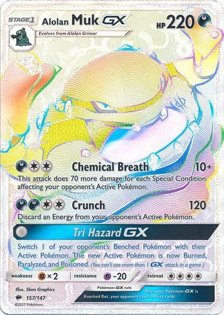 muk holographic pokemon card value Alolan Muk GX Hyper Rare - 157/147 - Burning Shadows