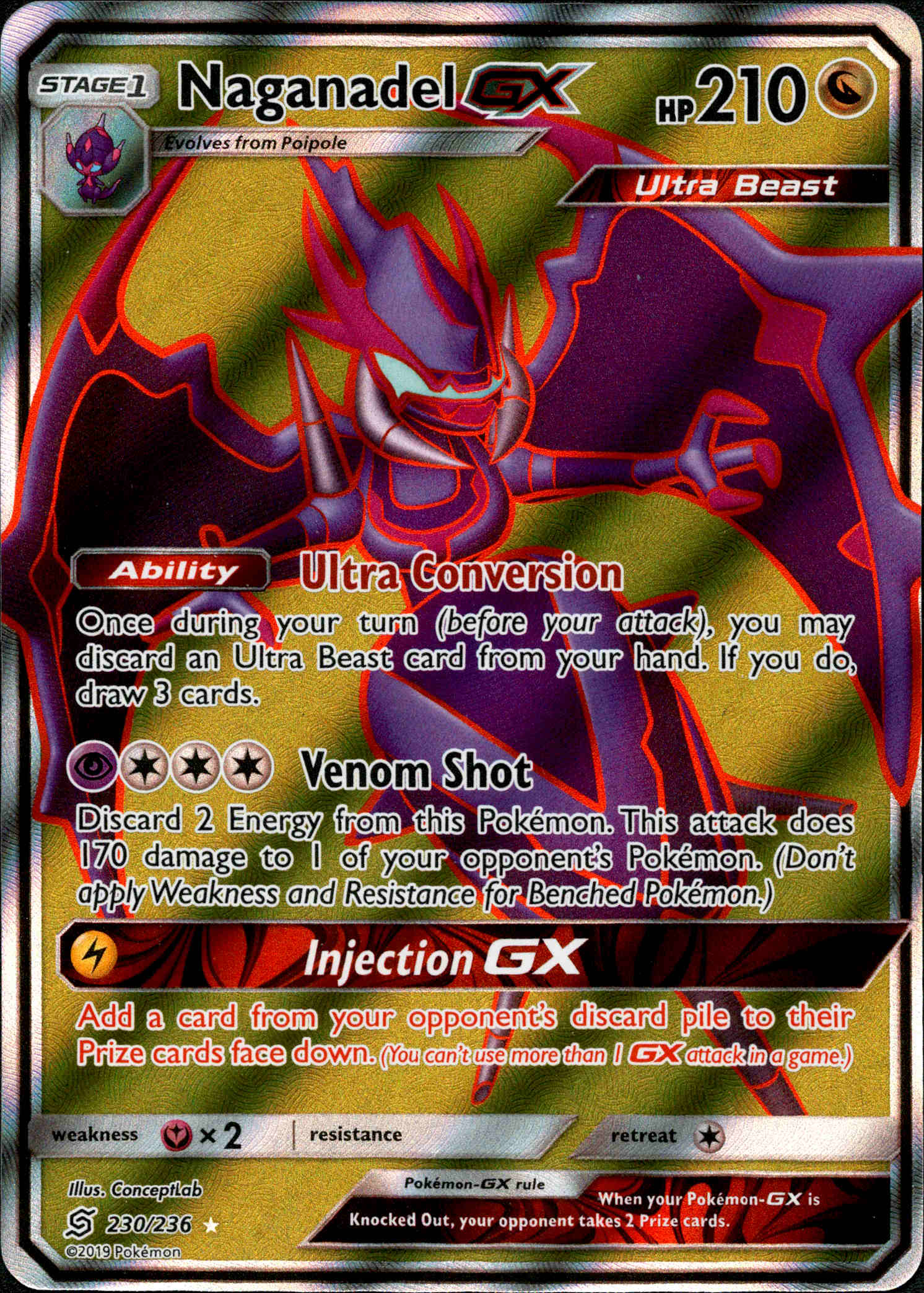 Naganadel GX Full Art - 230/236 - Unified Minds - Holo - Card Cavern