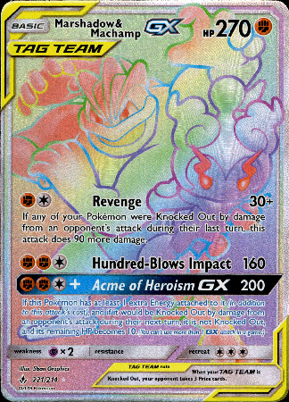 Marshadow & Machamp GX Hyper Rare - 221/214 - Unbroken Bonds - Holo Card Cavern Trading Cards, LLC Marshadow & Machamp GX Hyper Rare - 221/214 - Unbroken Bonds - Holo Card Cavern Trading Cards, LLC