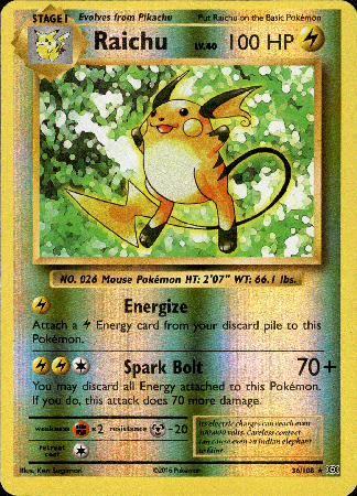Raichu - 36/108 - Evolutions - Reverse Holo - Card Cavern