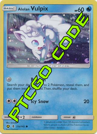 Alolan Vulpix 21a/145 Blister PTCGO Code Card Cavern Trading Cards, LLC Alolan Vulpix 21a/145 Blister PTCGO Code Card Cavern Trading Cards, LLC