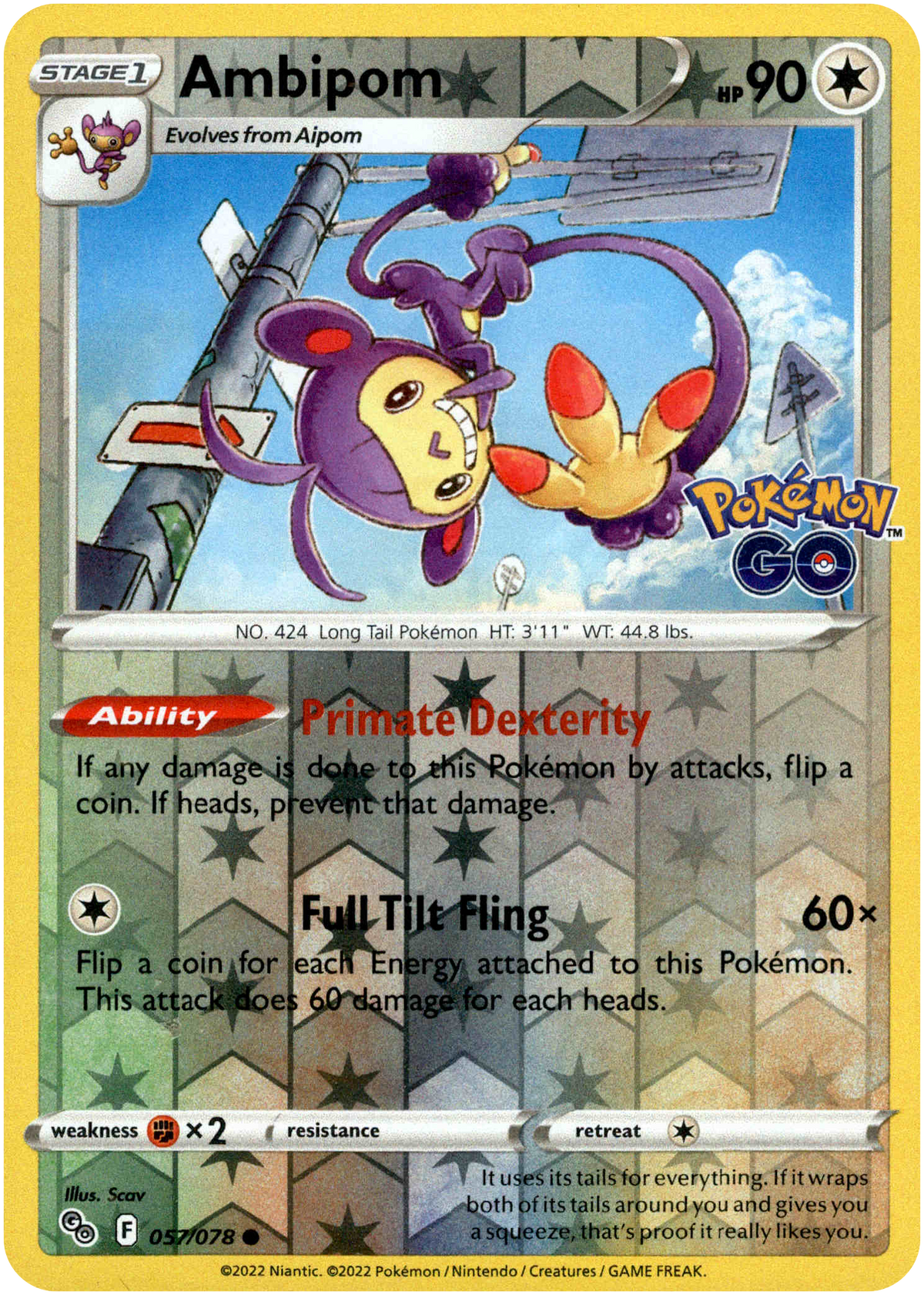 Ambipom - 057/078 - Pokemon Go - Reverse Holo - Card Cavern