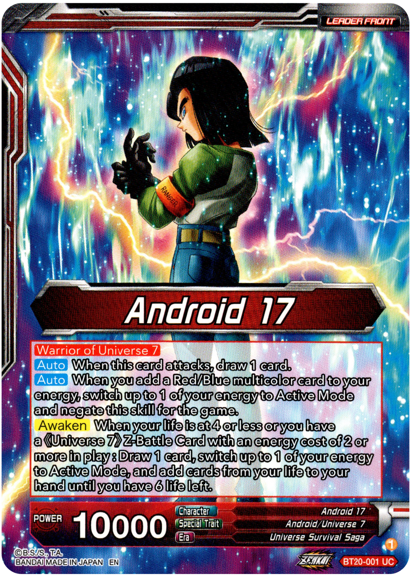 Android 17 // Warriors of Universe 7, United as One - BT20-001 UC - Power Absorbed - Card Cavern