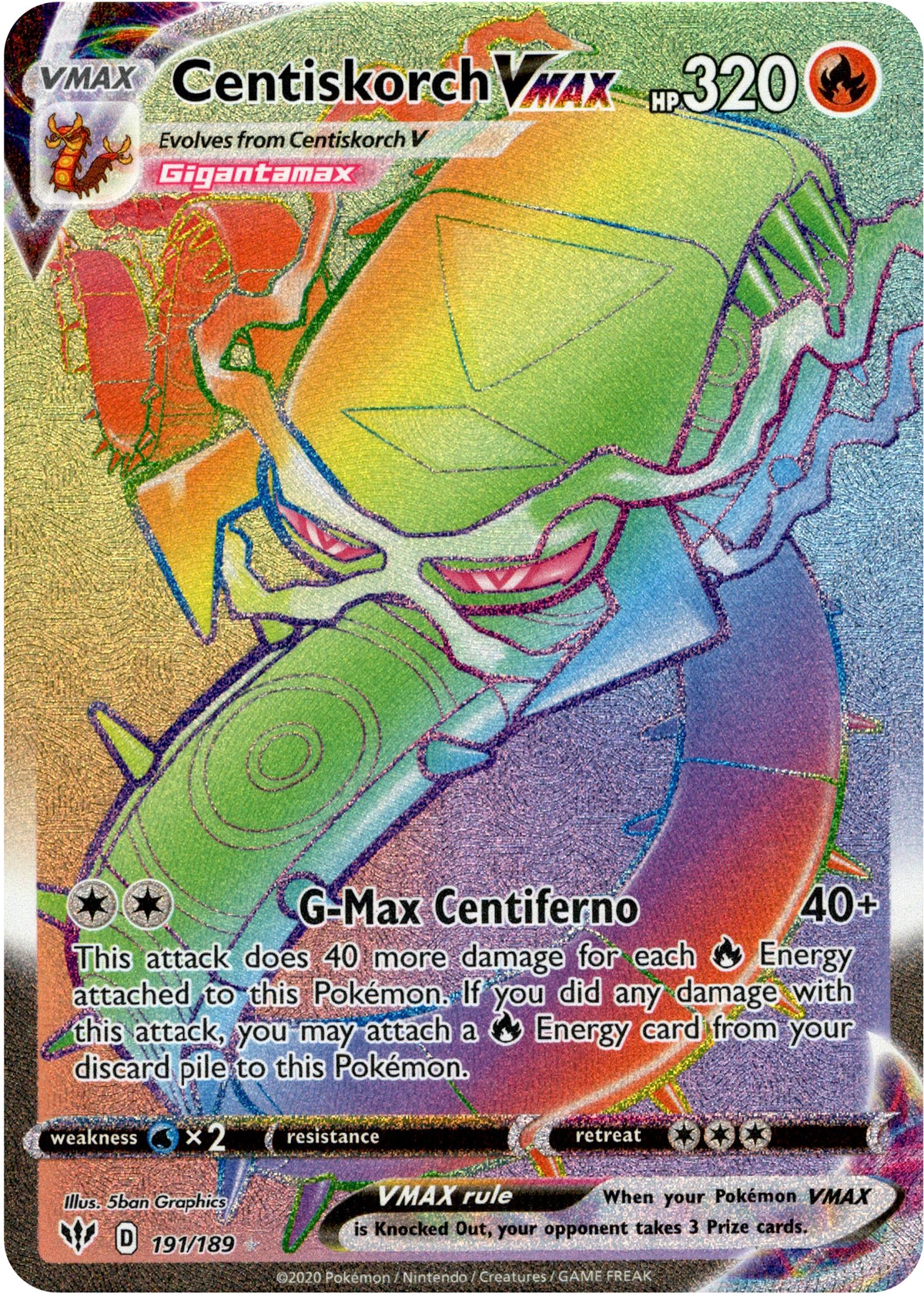 Centiskorch VMAX Hyper Rare - 191/189 - Darkness Ablaze - Holo - Card Cavern