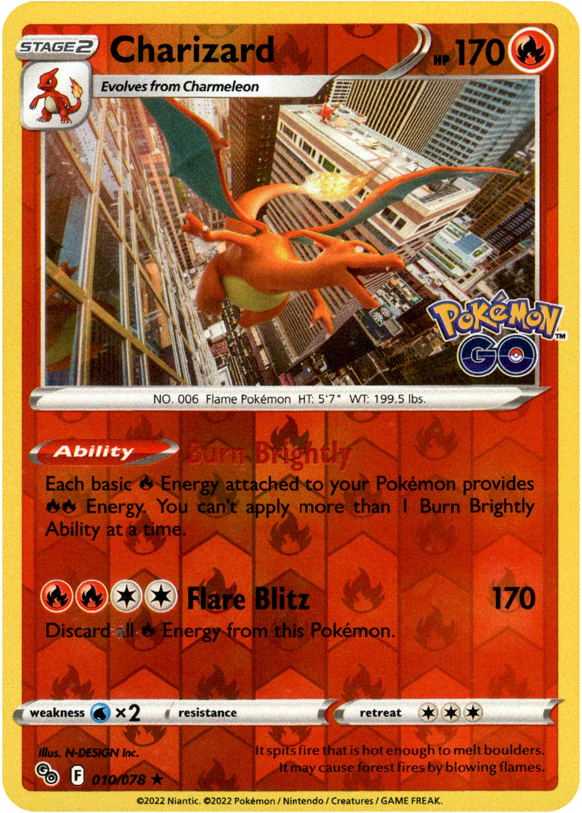 Charizard - 010/078 - Pokemon Go - Reverse Holo - Card Cavern