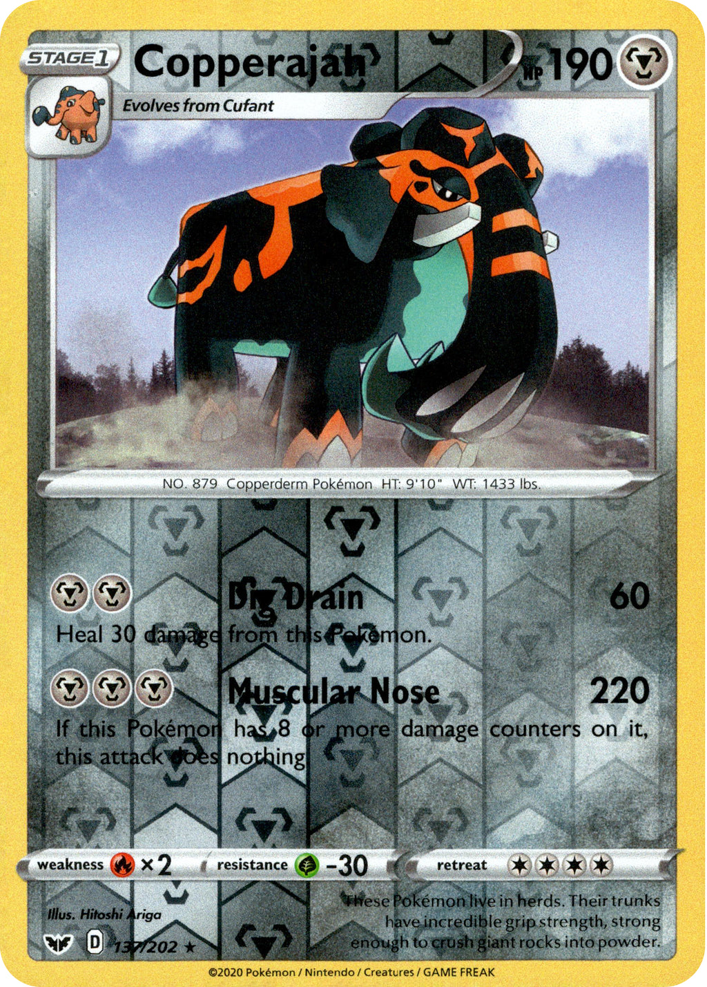 Copperajah - 137/202 - Sword & Shield - Reverse Holo Copperajah - 137/202 - Sword & Shield - Reverse Holo