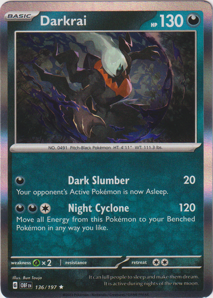 Darkrai - 136/197 - Obsidian Flames - Holo Card Cavern Trading Cards, LLC Darkrai - 136/197 - Obsidian Flames - Holo Card Cavern Trading Cards, LLC