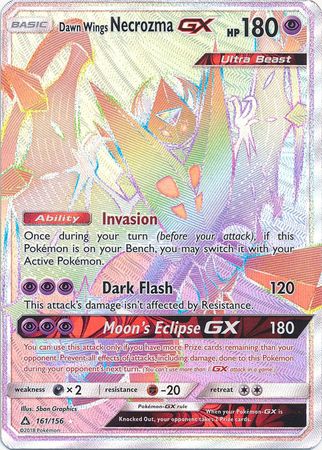 Dawn Wings Necrozma GX Hyper Rare - 161/156 - Ultra Prism - Holo Card Cavern Trading Cards, LLC Dawn Wings Necrozma GX Hyper Rare - 161/156 - Ultra Prism - Holo Card Cavern Trading Cards, LLC