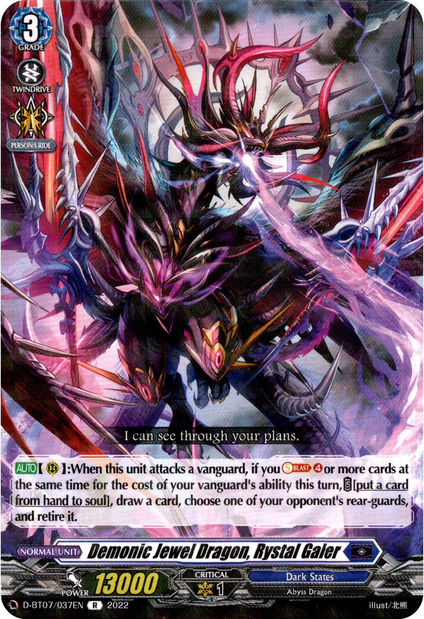 Demonic Jewel Dragon, Rystal Galer - D-BT07/037EN - Raging Flames Against Emerald Storm - Card Cavern