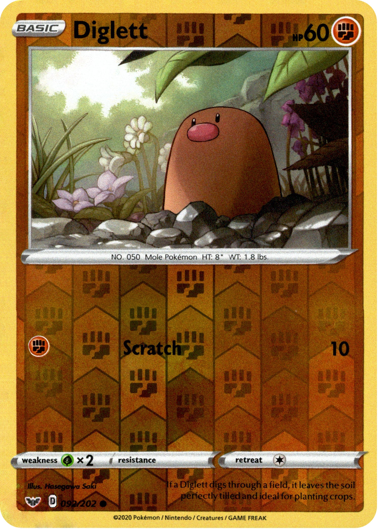 Diglett - 92/202 - Sword & Shield - Reverse Holo - Card Cavern
