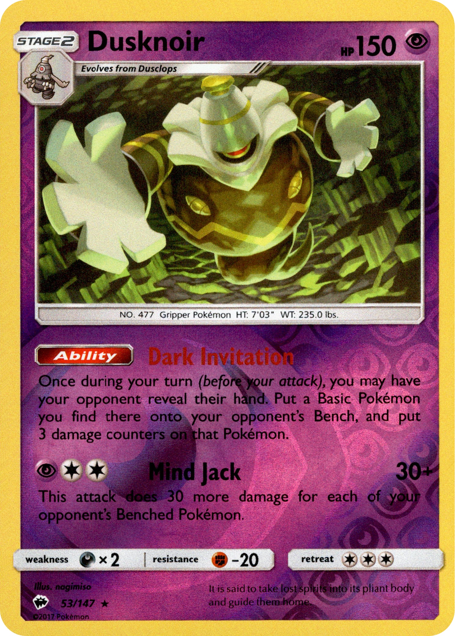 Dusknoir - 53/147 - Burning Shadows - Reverse Holo - Card Cavern