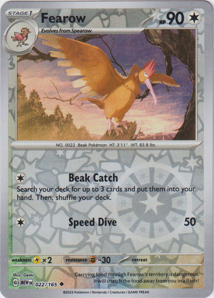 Fearow - 022/165 - Scarlet & Violet 151 - Reverse Holo Card Cavern Trading Cards, LLC Fearow - 022/165 - Scarlet & Violet 151 - Reverse Holo Card Cavern Trading Cards, LLC